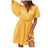 Женское летнее мини-платье трапециевидной формы с рюшами и короткими рукавами и V-образным вырезом 2022 года