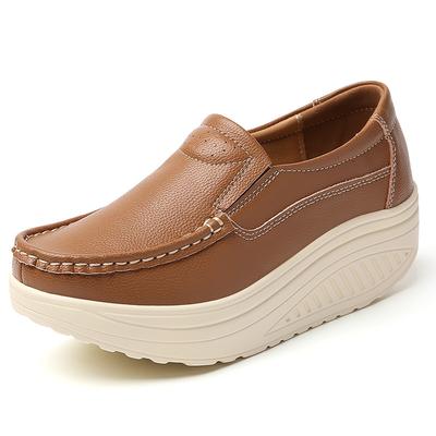 Модные женские туфли на танкетке, обувь на платформе, обувь-рокеры, лоферы из натуральной кожи слипоны, повседневная обувь для ходьбы