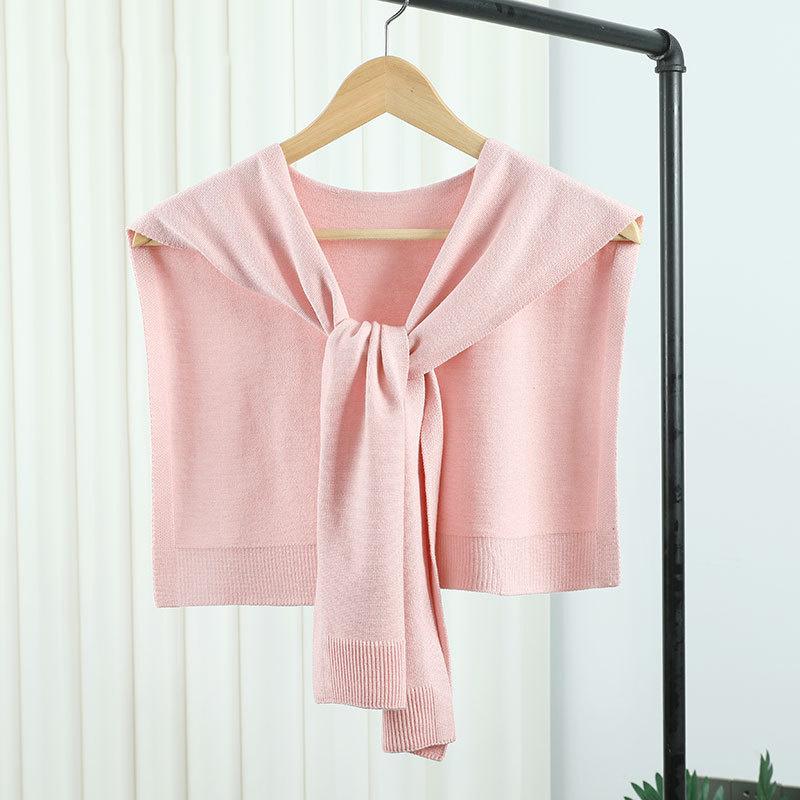 Korean Knitted Shawl Air-Conditioned Room Female Blouse Shoulders Fake Collar Cape Knotted Scarf Solid Color Neck Guard Scarve
