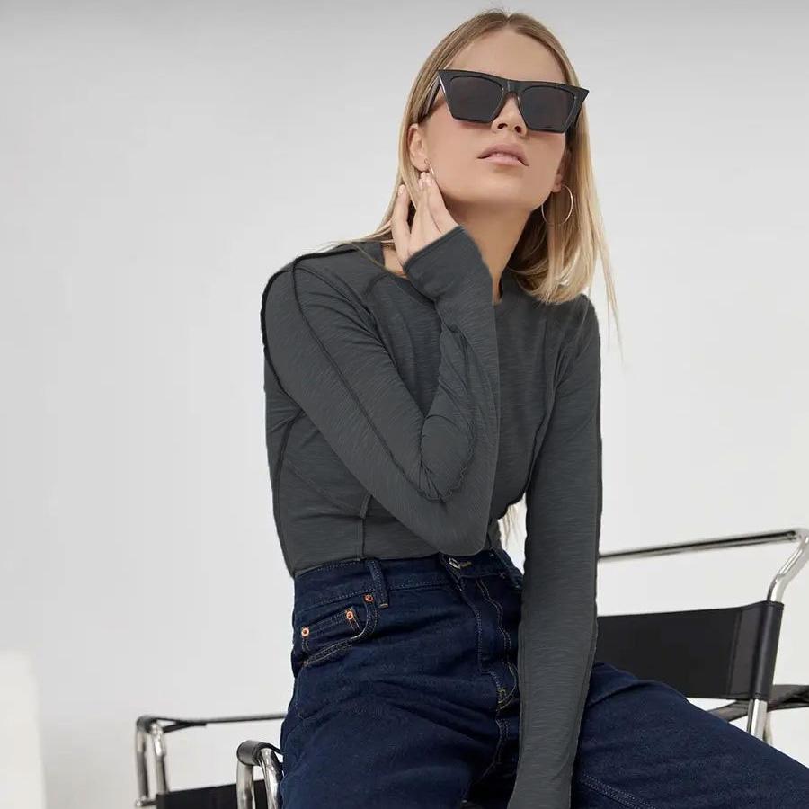 Летняя женская футболка с длинным рукавом и круглым вырезом с принтом