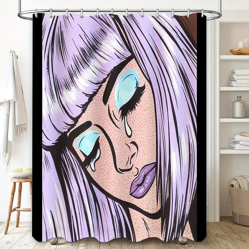 Pop Art Portrait Shower Curtain Anime Girl Decor Japanese Kawaii Aesthetic Room Divider Waterproof Bathroom Curtains Home Decor