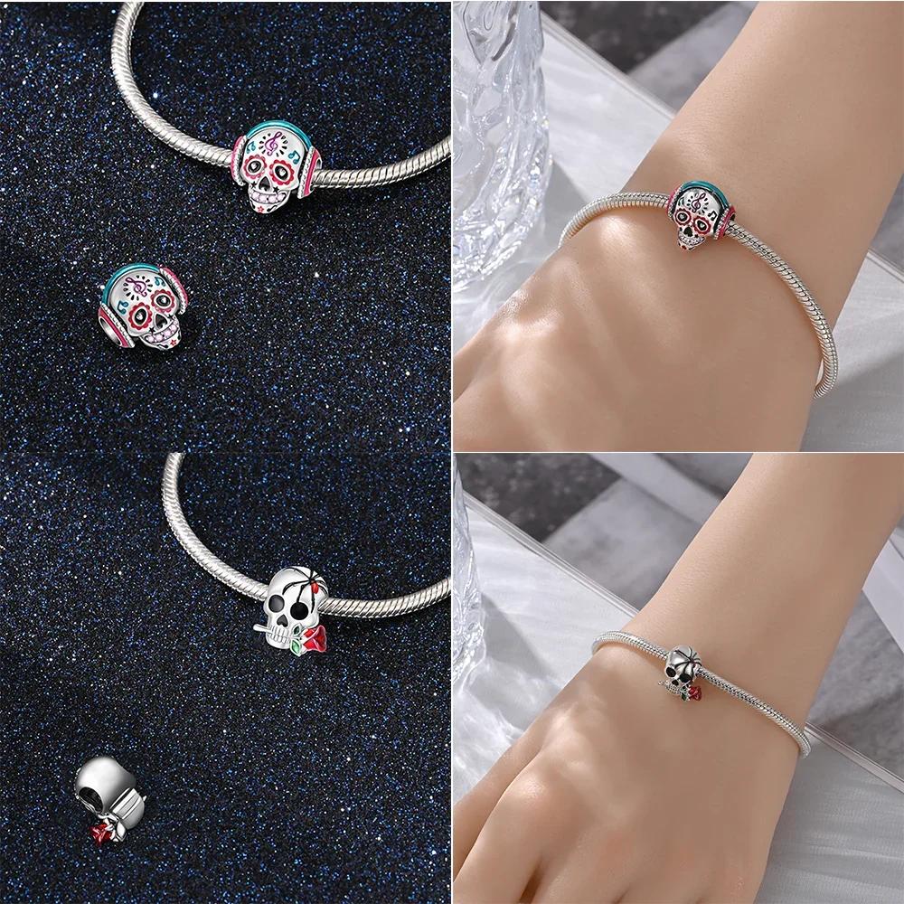 Anniversary Copper Halloween Series Charms Luminous Skull Lil Ghost Beads Fit Original Bracelet Women Fine Jewelry Gift