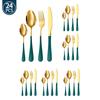 24Pcs Green Gold Tableware Set Stainless Steel Cutlery Kitchen Dinnerware Knife Fork Spoon Restaurant Wedding Flatware Set