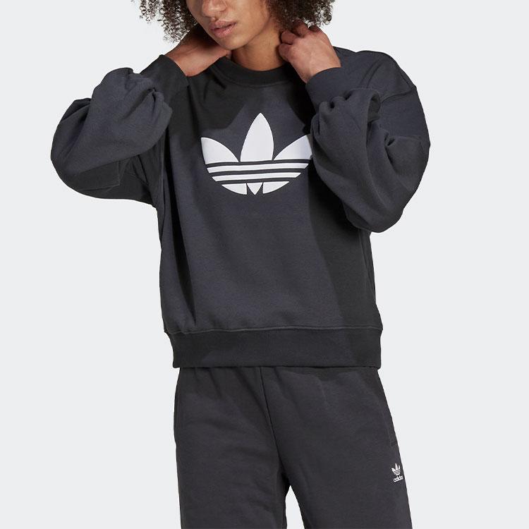 adidas Спортивная толстовка с круглым вырезом и логотипом Trefoil Originals для женщин, цвет Угольно-черный HU1605