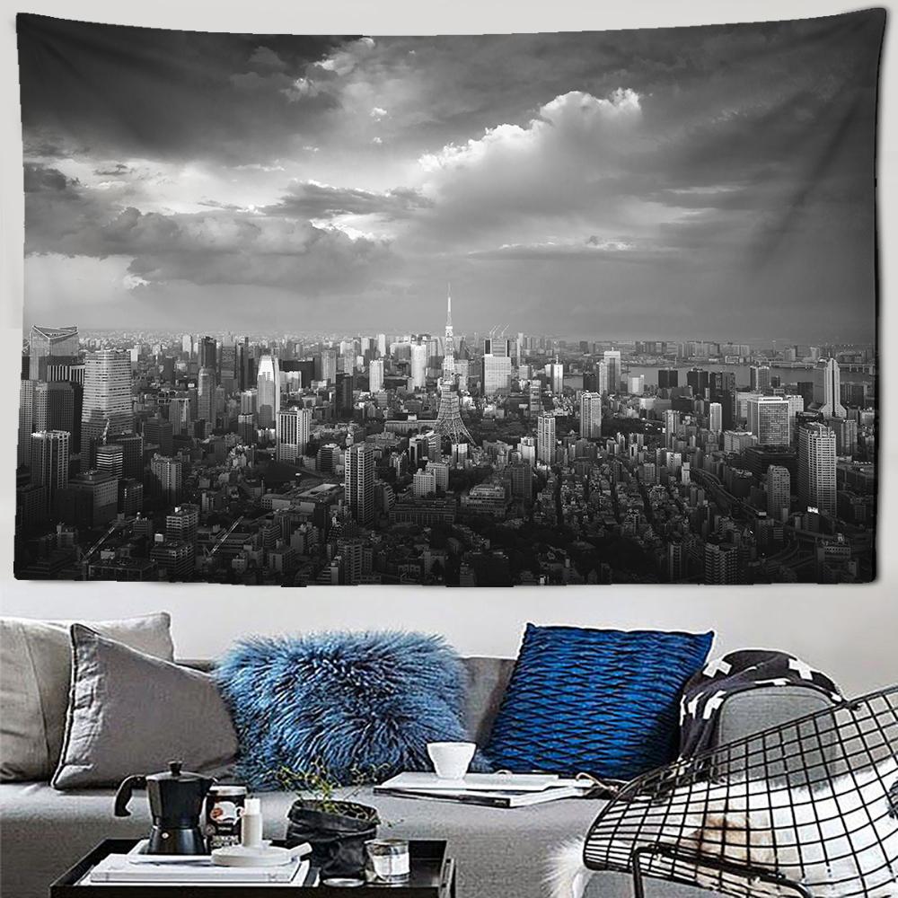Городской ночной пейзаж, гобелен с пейзажем, необычный Метрополис, настенный Эстетический фон, настенное украшение для спальни, гостиной