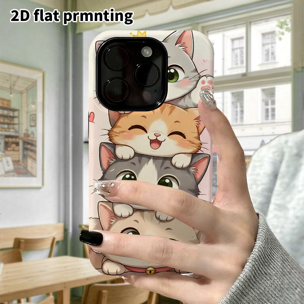 Phone Case: 2D flat design suitable for iPhone 18 17 16 15 14 13 Pro film protective case, couple style, four little kittens, Christmas and Halloween