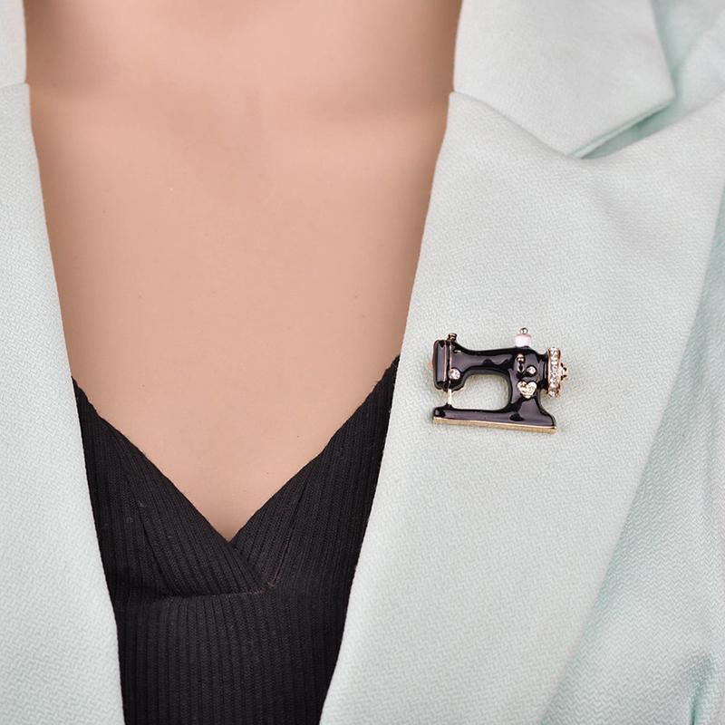 Женская брошь для швейной машины для девочек, черная эмалированная брошь, ювелирные изделия, булавка для хиджаба, украшения, аксессуары