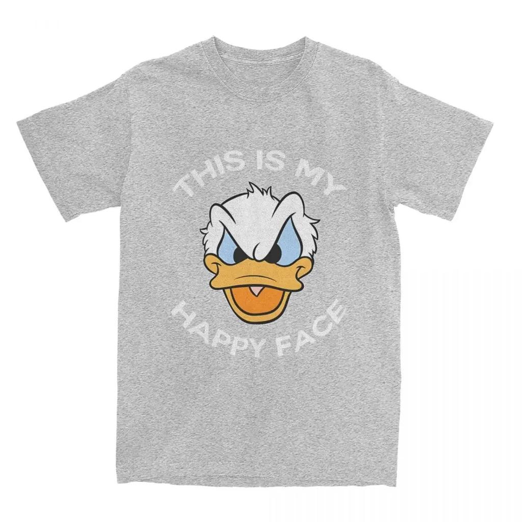 Casual Donald Duck This Is My Happy Face T-Shirts Pure Cotton Tees Shirt Gift Idea Clothing Unisex