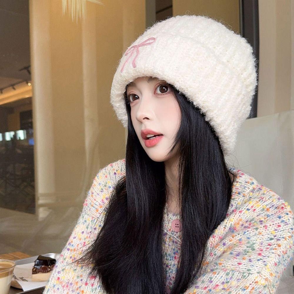 Теплая шапка с бантом, вязаная шапка, однотонная вязаная шапочка, милая вязаная крючком шапочка для бассейна, для улицы