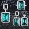 Boutique Simple High Grade HW Earring Necklace Set Luxury Versatile Emerald Pendant Colorful Treasure Ring Green Diamond Earrings