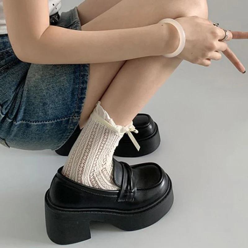 Туфли на высоком каблуке для женщин 2024 года, лакированные кожаные туфли на толстой платформе, женские туфли-лоферы Jk Lolita, женские повседневные туфли-лоферы