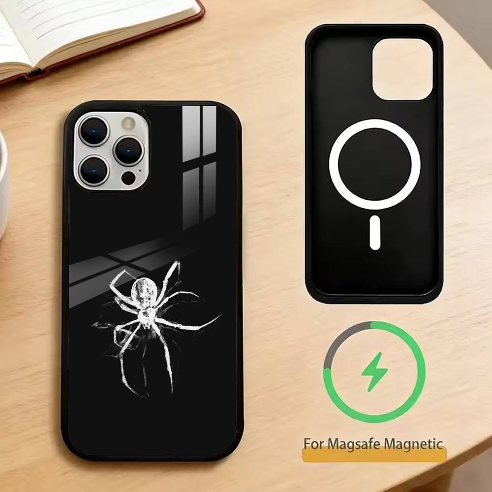 Серо-белый паук Чехол для телефона для iPhone 17, 16, 15, 14, 13, 12, 11 Plus, Pro Магнитный Для Magsafe Беспроводная зарядка