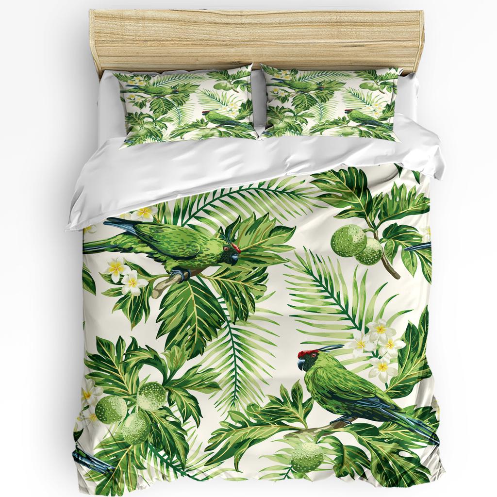 Green Parrot Animal Tropical Plant Flower 3Pcs Bedding Set For Double Bed Home Textile Duvet Cover Quilt Cover Pillowcase