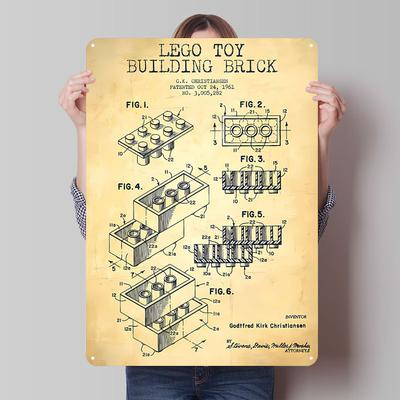 Лего Игрушка Строительный Кирпичик Знак Чертеж Постер Винтажная Внутренняя Отделка Пользовательские Металлические Жестяные Таблички для Настенного Художественного Декора Ретро