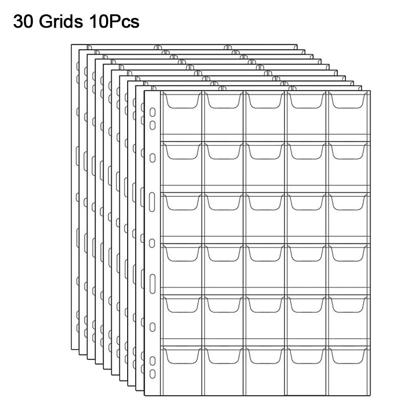 10Pcs Album For Coins 30 Pocket Coins Collection Page PVC Transparent Inside Pages Coins Loose Leaf Organizer Bag