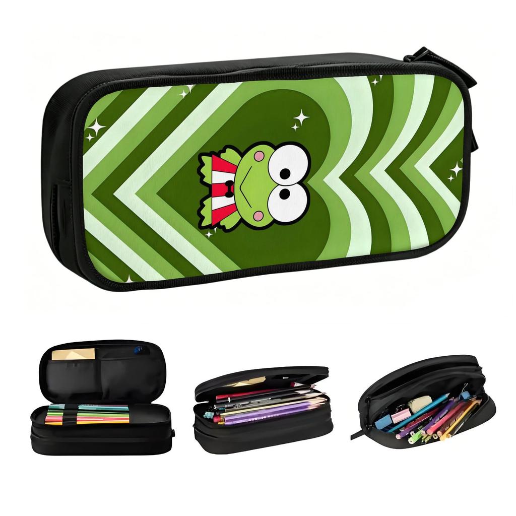 Cartoon Heart Keroppi Kawaii Pencil Case Boys Girls Large Capacity Kawaii Anime Frog Pencil Pouch School Accessories