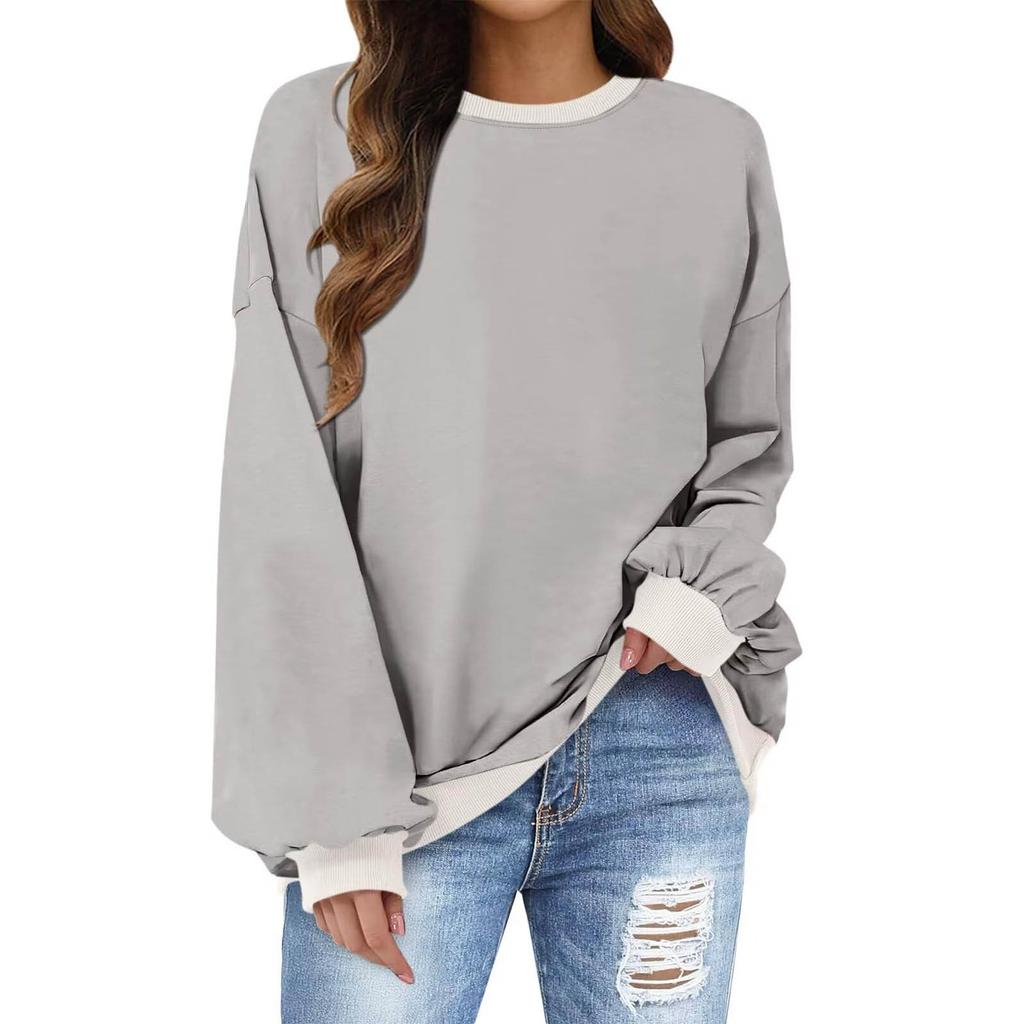 Женская толстовка, повседневный свободный пуловер с длинным рукавом и круглым вырезом, туника, топ