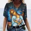 3D Digital Printed Short Sleeved Top for Women Fashionable  Casual Street Women V-neck T-shirt T-Shirts (women’s)