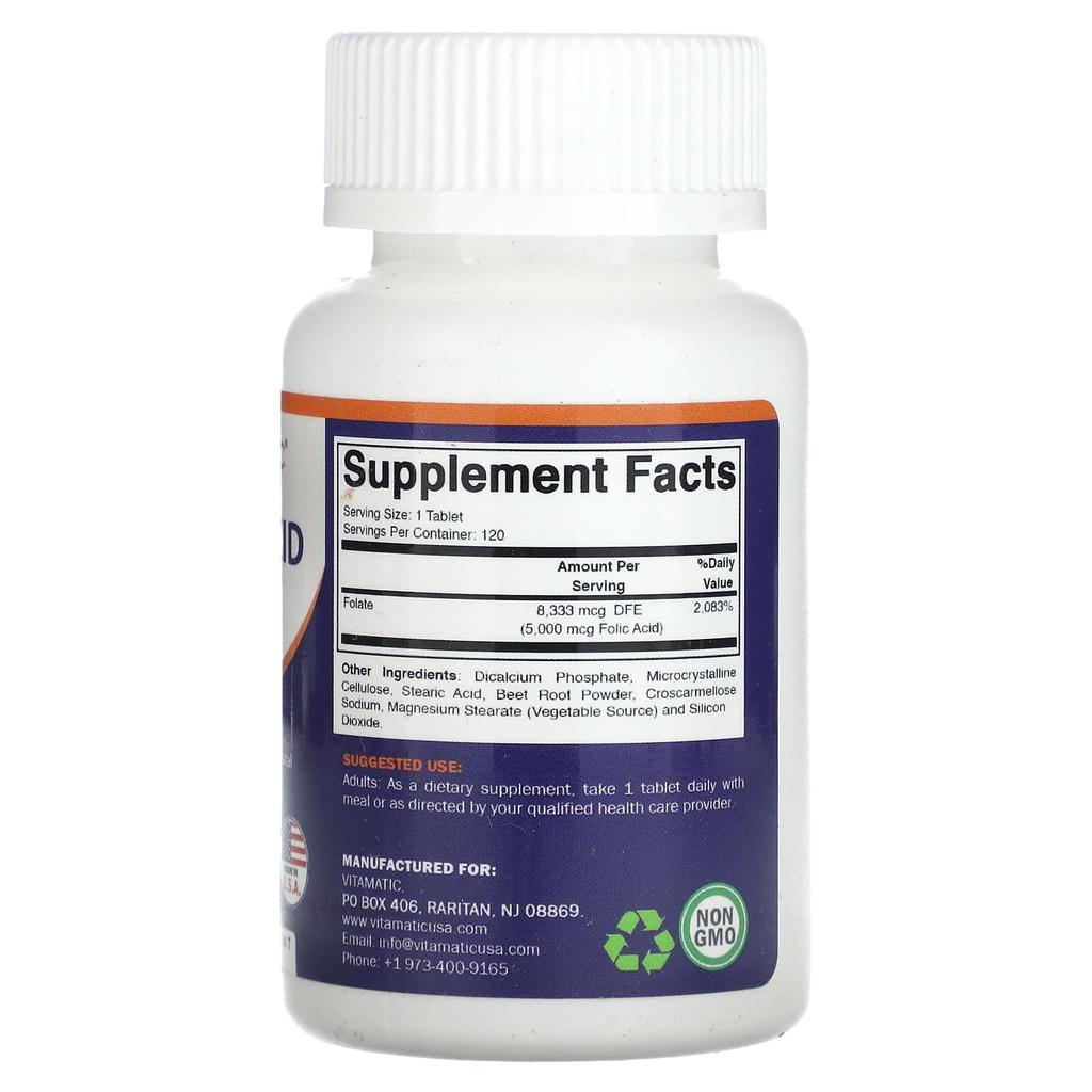 Vitamatic Фолиевая кислота, 5 мг, 120 растительных таблеток