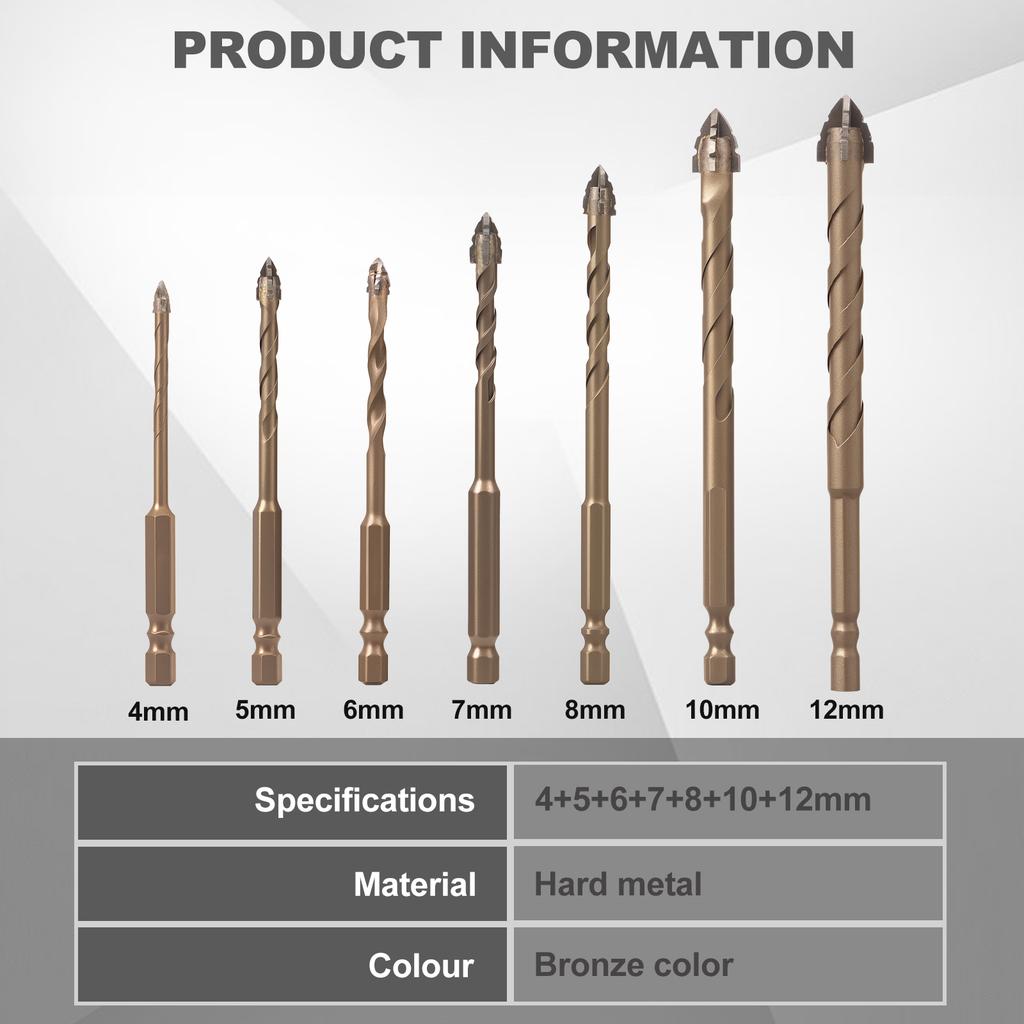 2Set Carbide Four Edged Serrated Drill Bit Efficient Drilling Masonry Drill Bit Set with Hexagonal Shank for Ceramic Tile