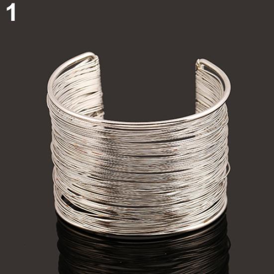 Women's Multilayer Metal Wires Strings Open Bangle Wide Cuff Bracelet