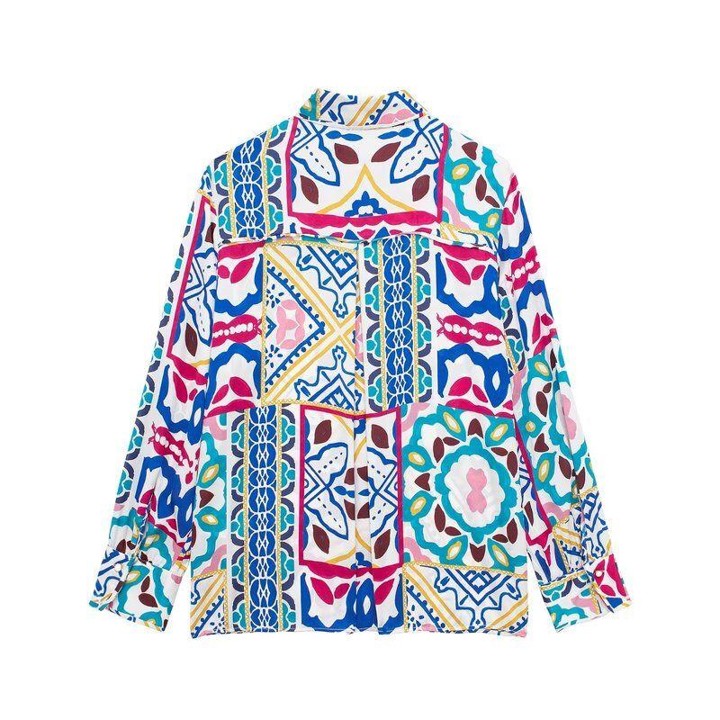 Fashion Style 2024 Spring New Arrival Women's Clothing Temperament Wild Silk Satin Texture Print Shirt 2929166 330