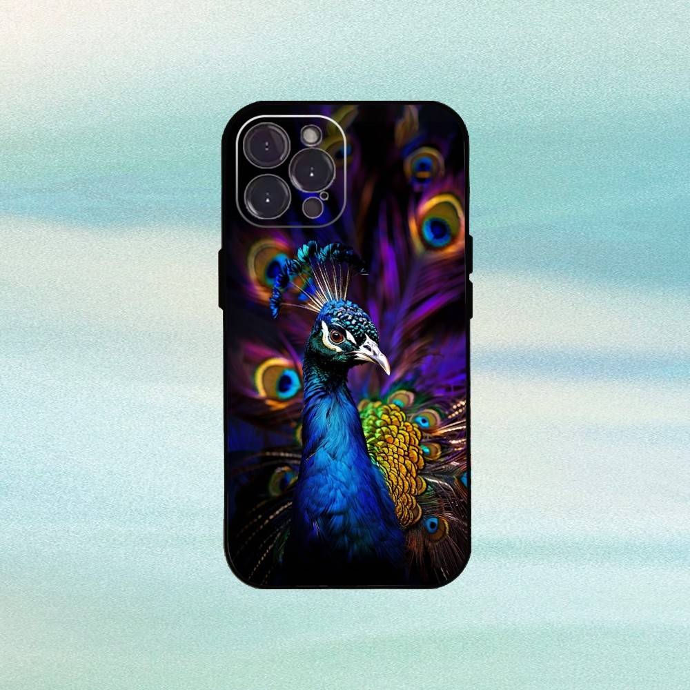 Peacock Phone Case For iPhone17,16,15,14,13,12Plus,Pro Max,XS,5G Soft Silicone Black Cover