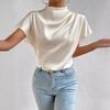S-5XL Women Turtleneck Cotton Tee Shirt Summer Short Sleeve Solid Casual Tops