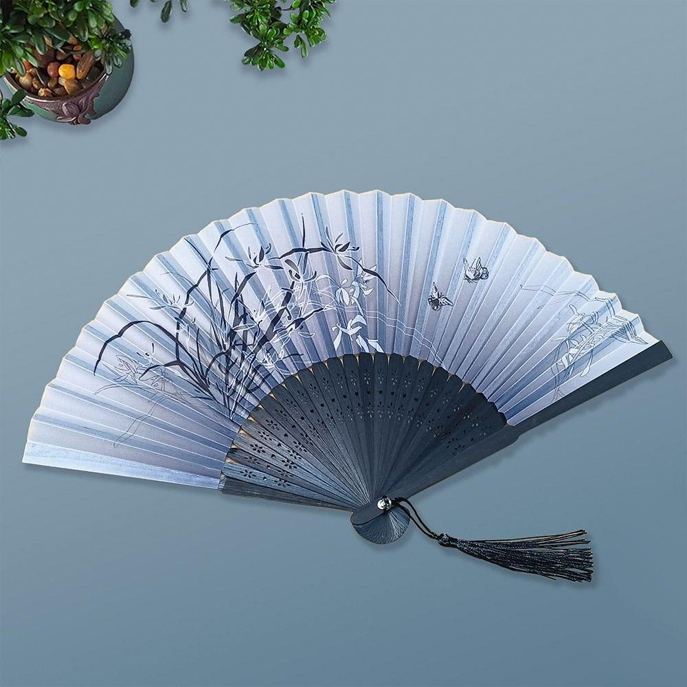 Silk Hand Fan Colorful Shank Classical Dance Fan Vintage Folding Fan Clothing Accessories