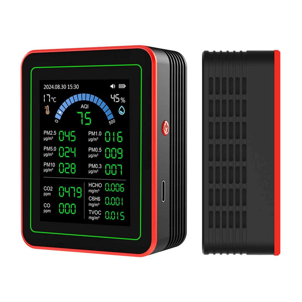 Измеритель качества воздуха 18 в 1 CO2 TVOC HCHO PM2.5 PM10 Температура Влажность Детектор Тестер Для помещений Работа от батареи Хранение данных Черный