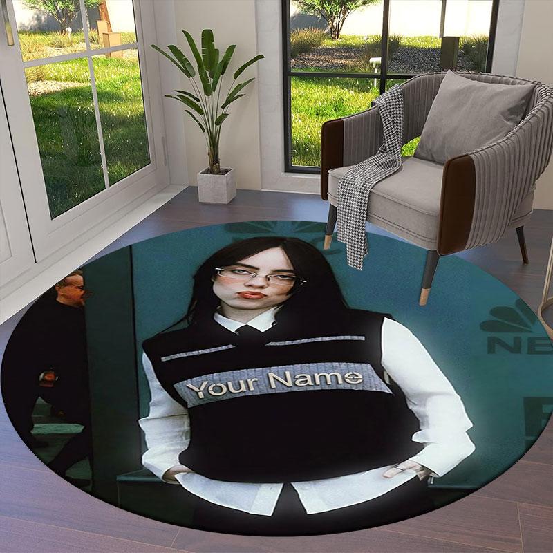 Billie Eilish Custom Name Round Area Rug,Carpet Rug for Living Room Bedroom Sofa Playroom Decor,Non-slip Floor Mat