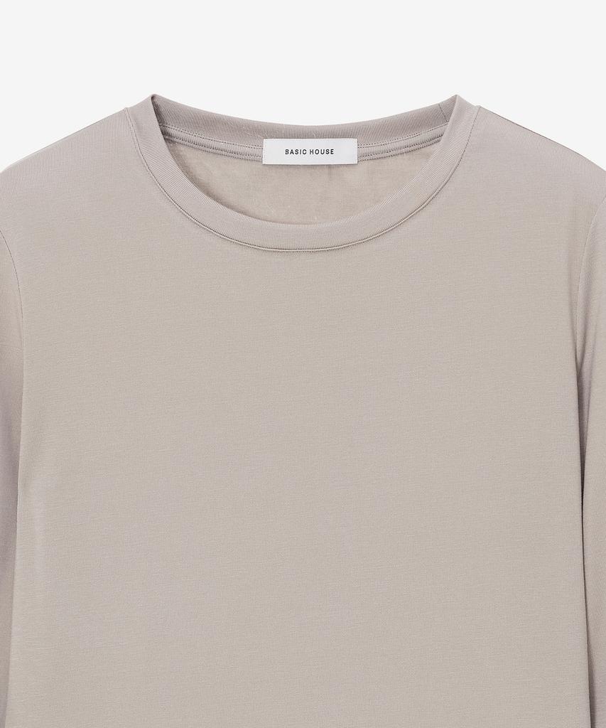 BASIC HOUSE Women'S Regular Fit Crew Neck Long Sleeve Tee Dark Beige Lzts3215