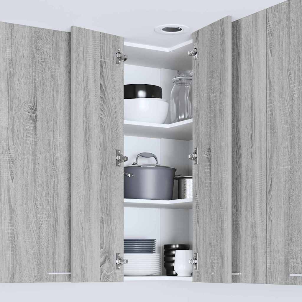 Hanging Corner Cabinet with Storage Grey Sonoma and White 57 x 57 x 100 cm
