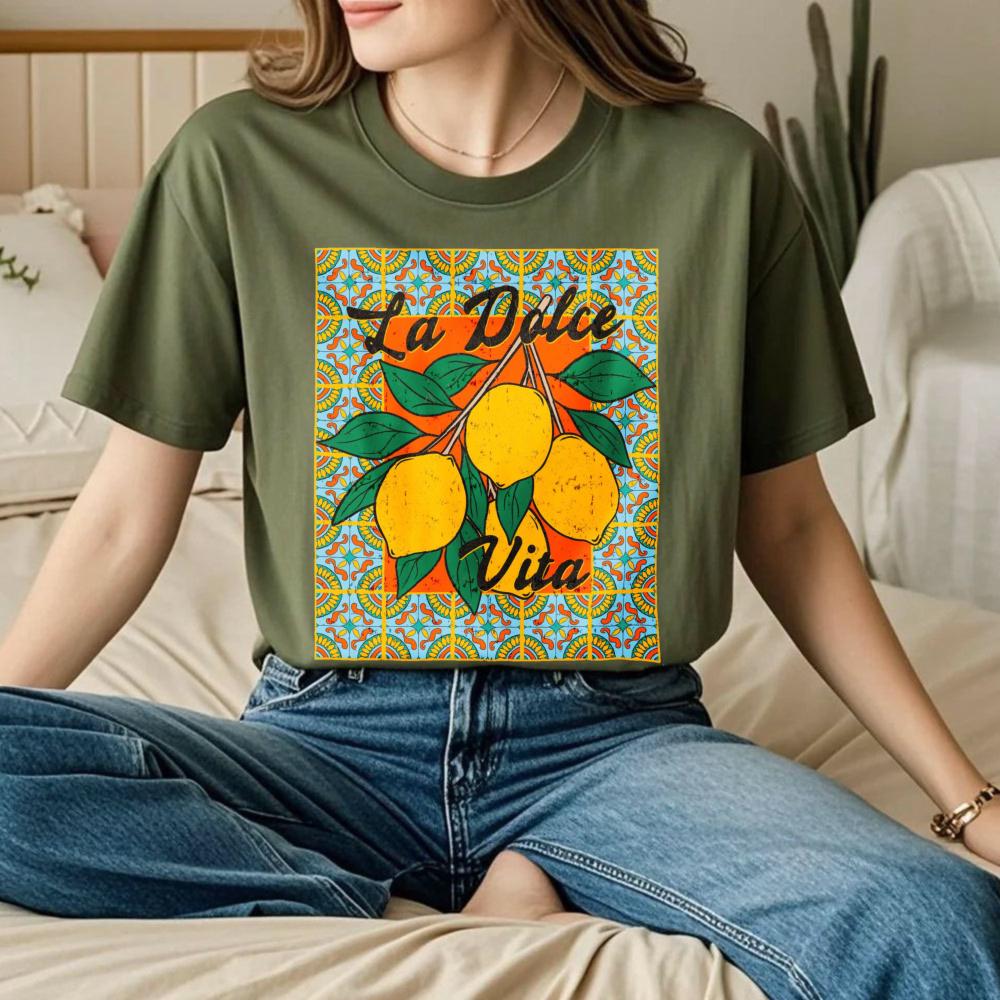 Lemon La Dolce Vita Unisex Tshirt Vintage Graphic Printed Tshirt Fashionable Casual Summer Beach Round Neck Short Sleeve