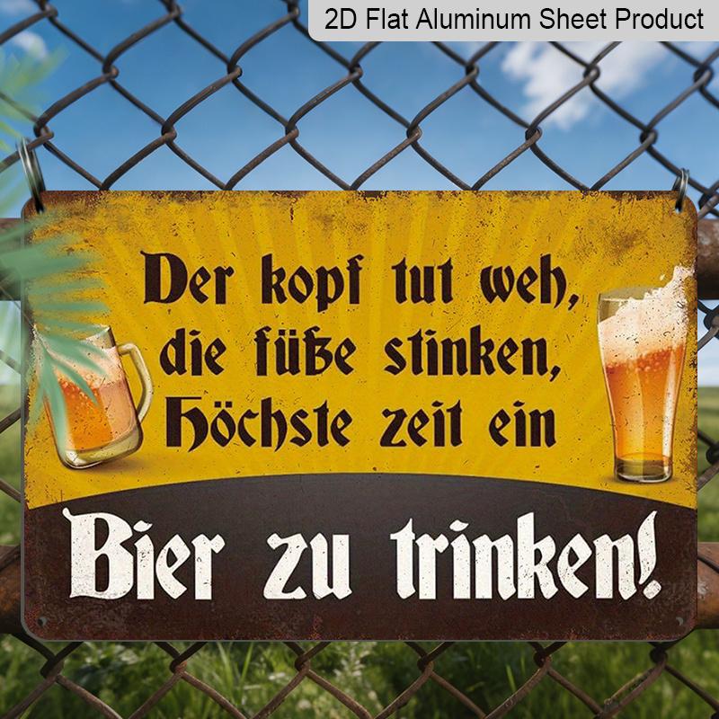 2D Flat, 1pc Vintage Aluminum Metal Sign "It's High Time To Drink A Beer" - Retro Wall Art for Bar, Kitchen, Pub Decor - 8x12 Inch Rustic Gift for