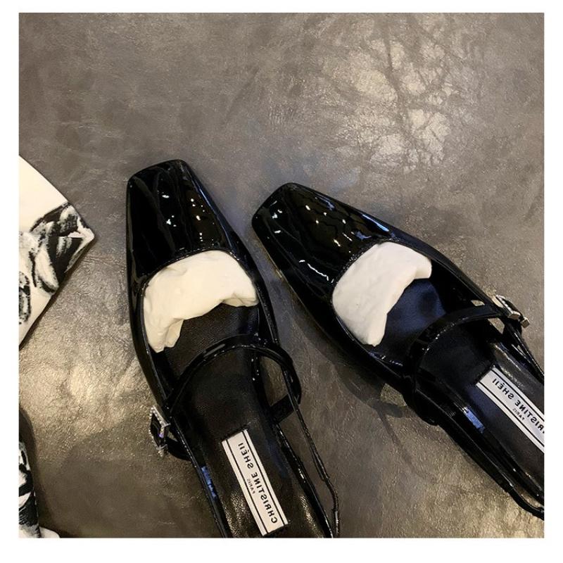 Туфли Мэри Джейн на среднем каблуке для офисной леди, ретро-лакированная кожа, квадратный носок, слинги, женские туфли на толстом каблуке и пустые сандалии