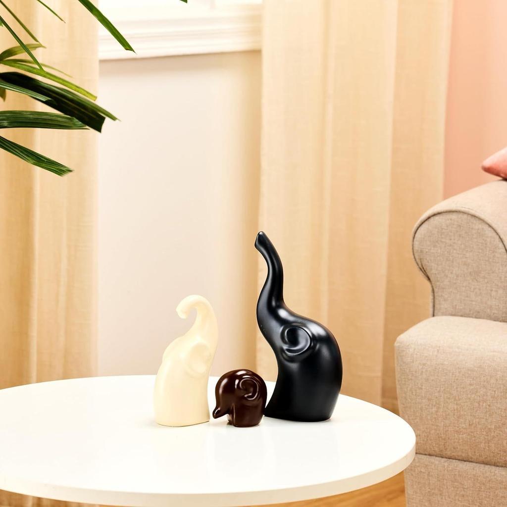 Home Décor Elephant Family Matte Finish Ceramic Fantasy Figures(Set of 3 Piece,Multicolor)