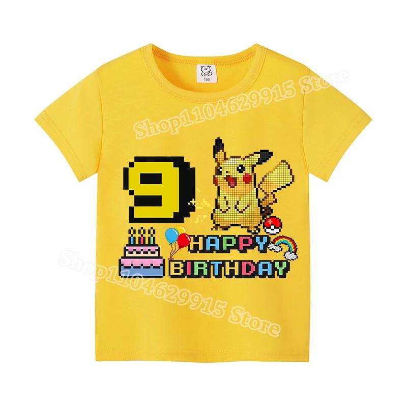 Pokemon Cotton TShirt Pikachu Cartoon Anime Tops Summer Breathable Toddler Kawaii Number Tee Baby Kids Birthday Clothes Gift