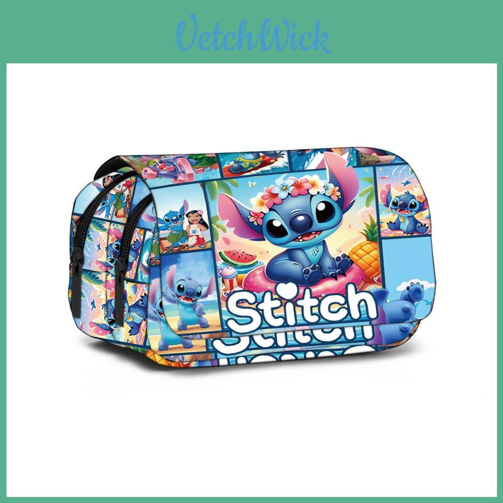 Stitch Character Canvas Pencil Organizer With Large Capacity For Students