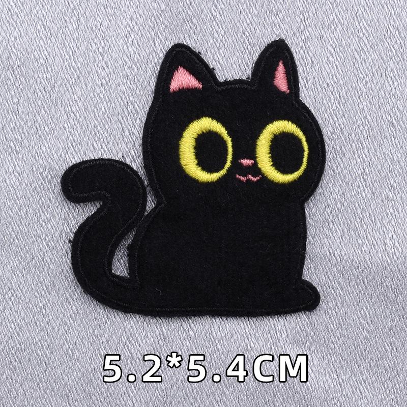 Самоклеящаяся нашивка «Черный кот»: Бесшовная плюшевая вышивка без шитья и глажки для ремонта куртки
