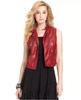 Lambskin Red Vest Coat Women Classic Stylish 100% Leather Waistcoat Zip Western