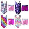 Детский купальник с асимметричными бретелями для девочек и шортами с принтом для гимнастических занятий йогой, танцевальными видами спорта