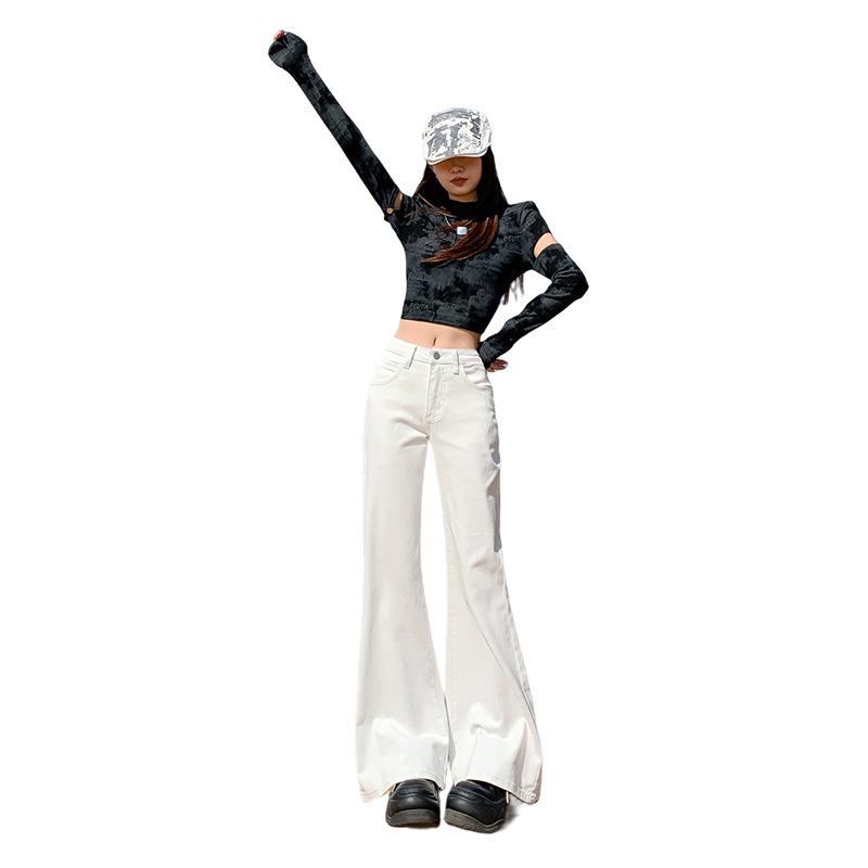 White slightly pulled jeans, women's new low-rise loose-fitting wide-legged and thin pants in autumn and winter