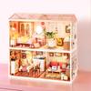 Robotime Rolife Lovely Pink Bedroom Plastic House Building Set Toy DIY Miniature Dollhouse Playset with LED for Teens Adults DW0