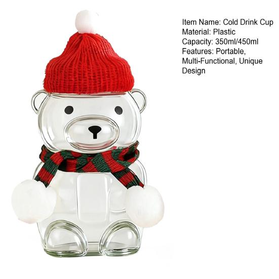 Бутылка для напитков с тематикой медведя Милый тамблер для чая и кофе со льдом Портальный стакан для холодных напитков с крышкой Подарок на день рождения и Рождество для детей и подростков