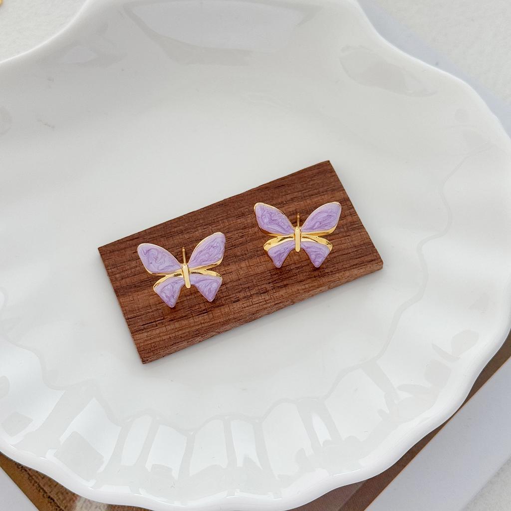 Sweet color butterfly earrings temperament light luxury small fresh versatile earrings butterfly purple exquisite niche