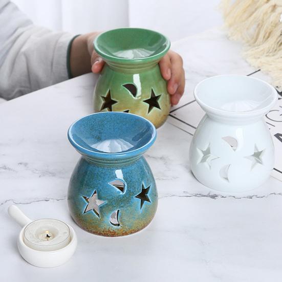Ceramic Wax Melt Warmer Essential Fragrance Oil Diffuser Small Tea Light Candle Holder Desk Incense Aroma Burner for Home Bedroom Decor