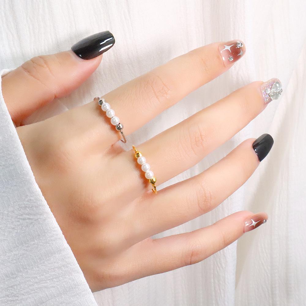 Adjustable Thin Pearl Bead Ring - Elegant Model 3 with High-End Feel