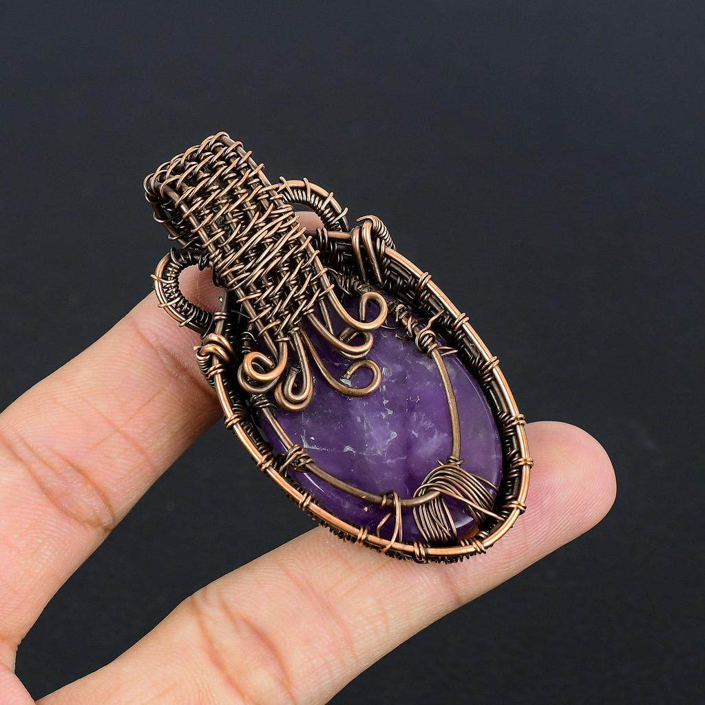 Amethyst Pendant Gemstone Jewelry, 999 Copper Wire Wrapped Pendant, Gift For Women Handmade Pendant