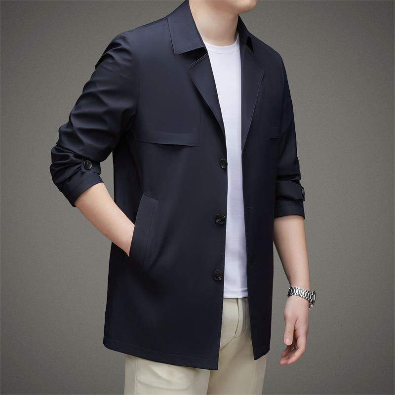 Fashionable Long-sleeved Jacket for Men In Spring New Fashion Trendy and Versatile Mid-length Korean Style Loose Solid Color Top